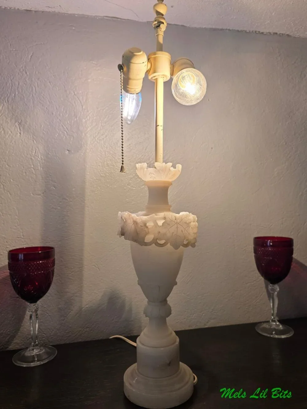 Vintage Italian Neoclassical Carved Alabaster Urn Table Lamp